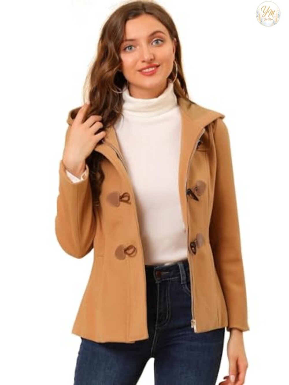 Cropped Zip Up Toggle Button Pea Coat Hooded Winter Coat